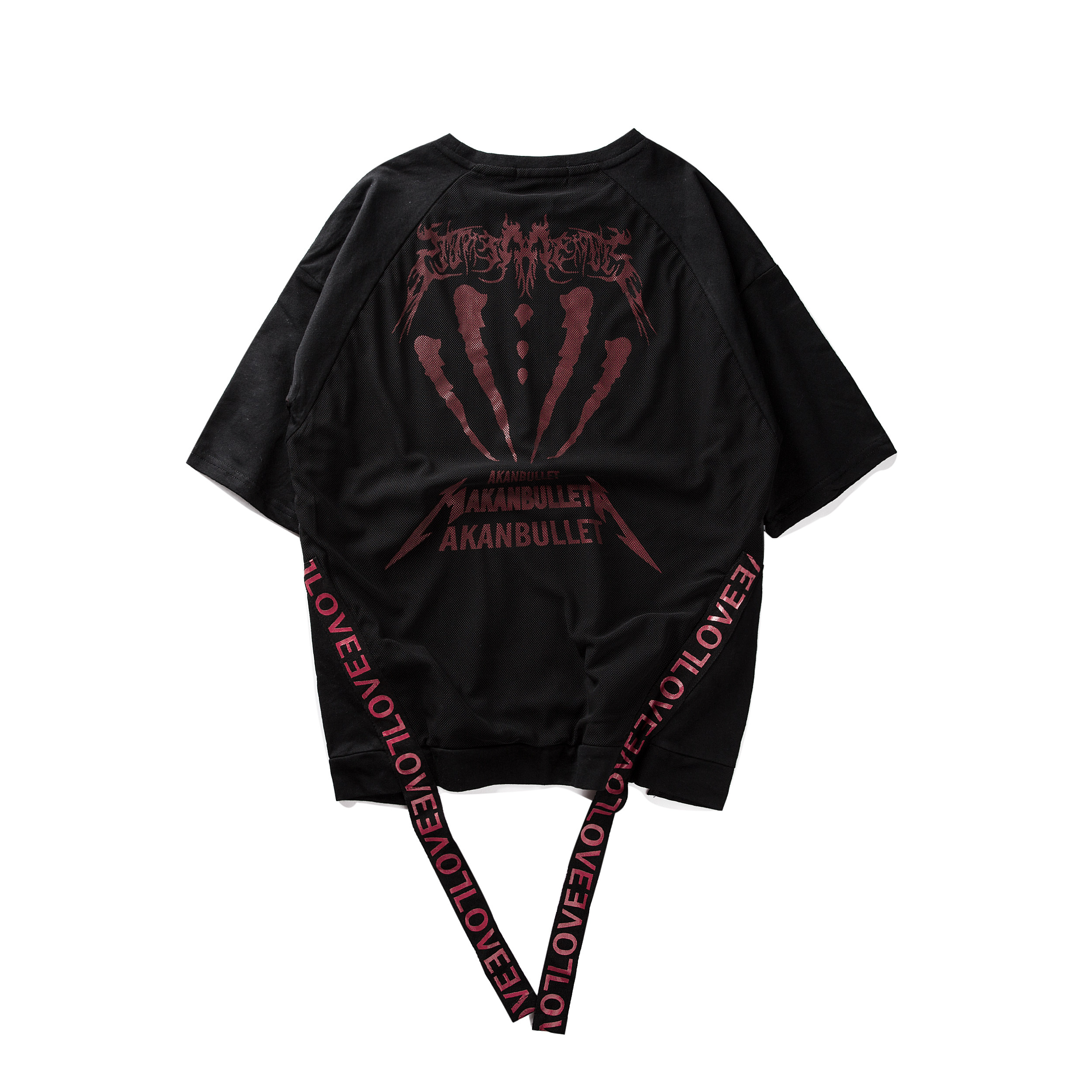 欧美高街潮牌嘻哈短袖体恤夏韩版潮流bf风港风摇滚飘带t恤男衣服_7折