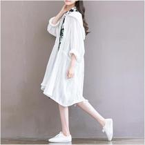 Sunscreen dress female fairy super fairy long style Chinese clothes cotton linen yarn buckled spring cloak seven-point sleeve