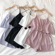 Preppy Style Women Spaghetti Strap Playsuits 2020 Chic Solid