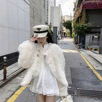 2021 new Tosna fur one-piece imitation fox fur grass coat female round neck retro metal buckle coat tide