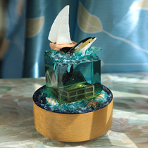 Cultural and creative resin ocean creative desktop music box lovers exquisite healing system ornaments USB night light gift box