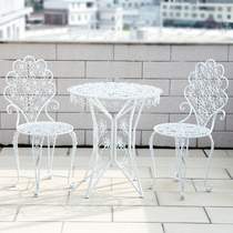 Wrought iron balcony table and chair combination three-piece set of simple one table and two chairs Coffee table Outdoor garden white outdoor table and chair