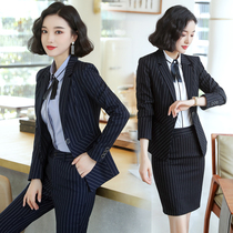 Professional suit Womens new fashion temperament striped suit Interview dress Hotel front desk manager overalls long sleeves