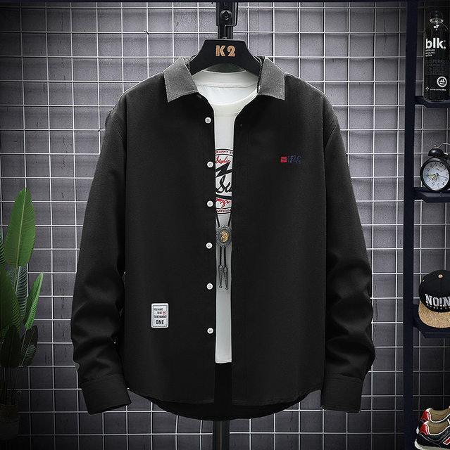 Lapel Men's Thin Embroidered Long Sleeve Shirt Korean Fashion Trend Casual Spring New Men's Shirt Lapel Men's Thin Embroidered Long Sleeve Shirt Korean Fashion Trend Casual Spring New Men's Shirt