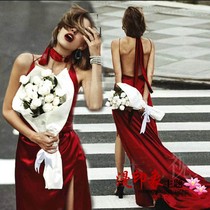 2021 New Photo Studio theme clothing location travel wedding photography red photo street shoot backless photo dress