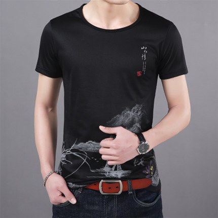 纳米黑科技防水防污圆领纯色印花体恤衫夏装短