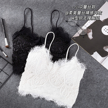 Lace beauty back sling bra integrated summer thin net red pop chest women anti-light inside vest underwear