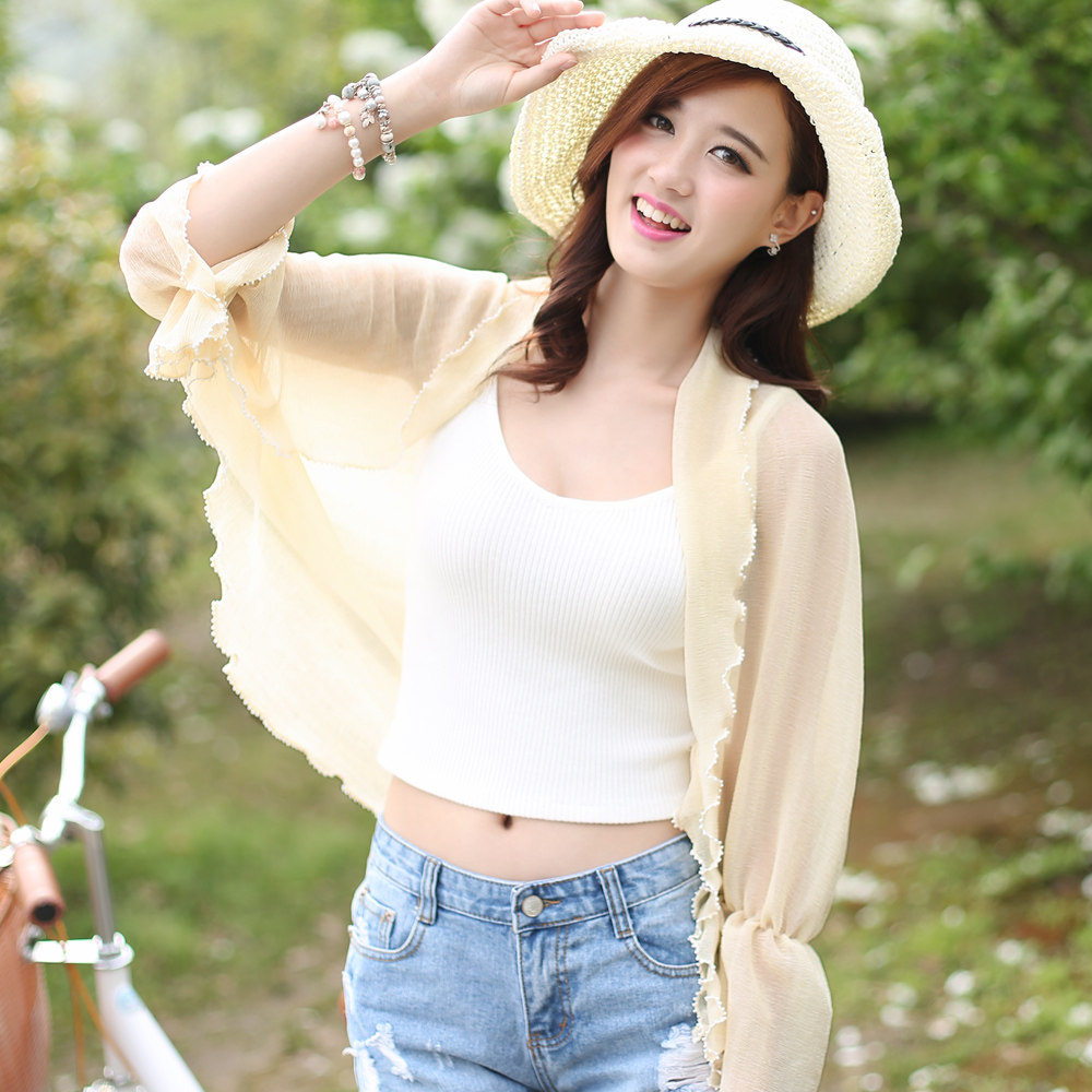 雪纺防晒小披肩夏季女丝巾骑车开车遮阳披肩学生空调衫防晒衣斗篷