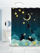 Waterproof shower curtain set bathroom thickened polyester curtain cloth toilet anti-mold partition curtain curtain curtain hanging curtain non-perforated