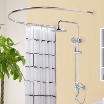 Punch-free U-shaped shower curtain rod shower curtain set curved 304 stainless steel bathroom frame perforated shower room track shelf