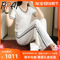 RPAP sports suit womens summer new foreign atmosphere age loose small man v-neck straight tube Joker two-piece set tide