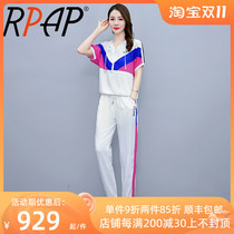 RPAP color-blocking short-sleeved hooded running sports casual suit womens summer style Korean version of the age-reducing two-piece tide