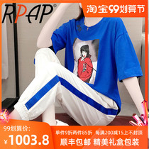 RPAP short sleeve sports suit female Korean version of temperament leisure loose Fashion Net red popular ankle-length pants two-piece tide