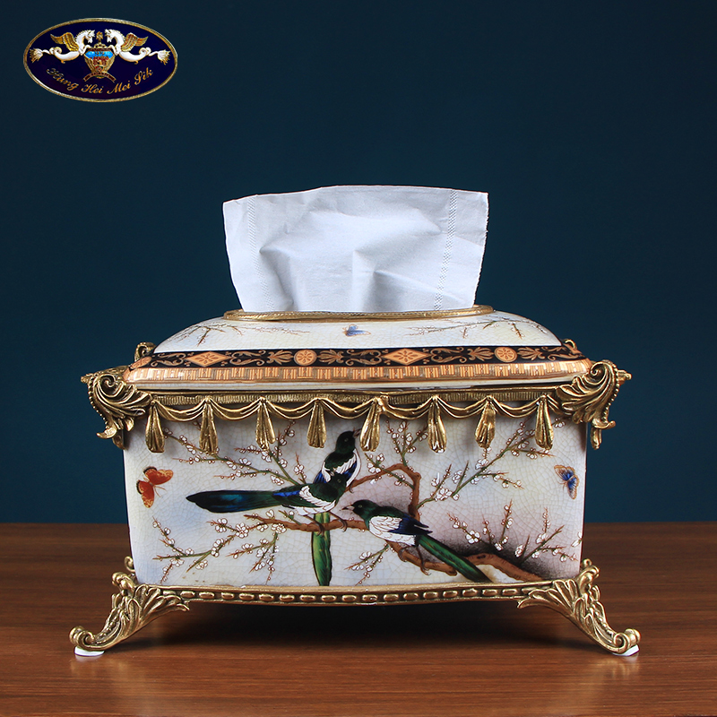 European ceramic tissue box high - grade key-2 luxury home sitting room creative American household adornment table table smoke box