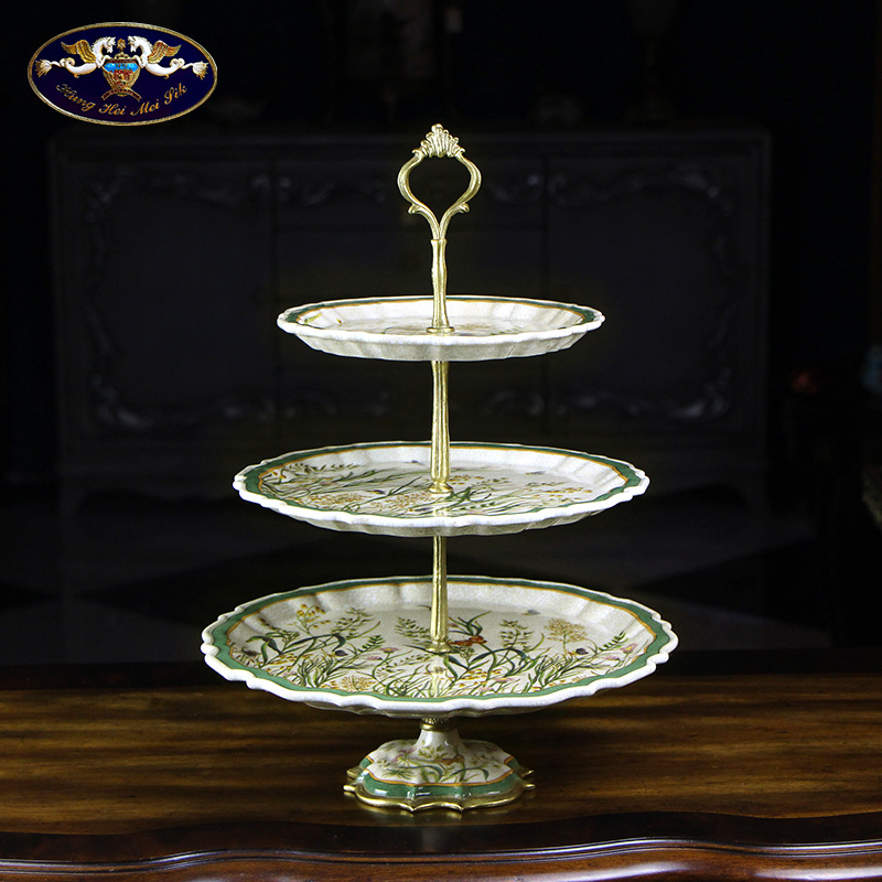 Ou compote creative home sitting room tea table dry fruit tray was furnishing articles American key-2 luxury ceramic disc candy dishes on three floors