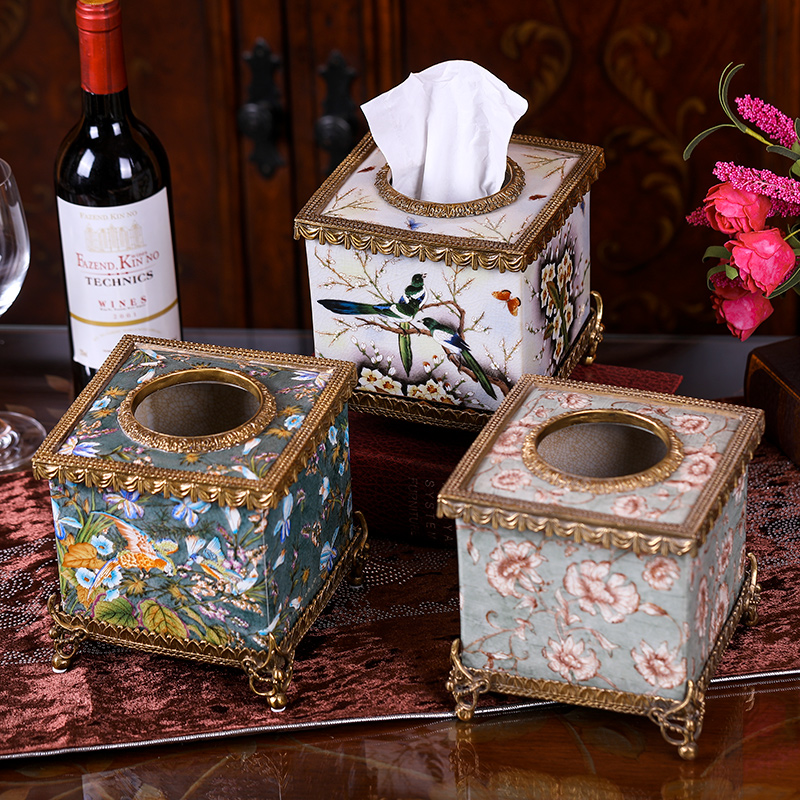 European ceramic tissue box furnishing articles American - style restaurant home decoration luxurious sitting room tea table of high - grade paper box