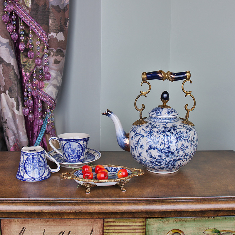 Ou mention of blue and white porcelain ceramic pot sitting room tea table furnishing articles high - grade soft is the new Chinese style household act the role ofing is tasted porch decoration