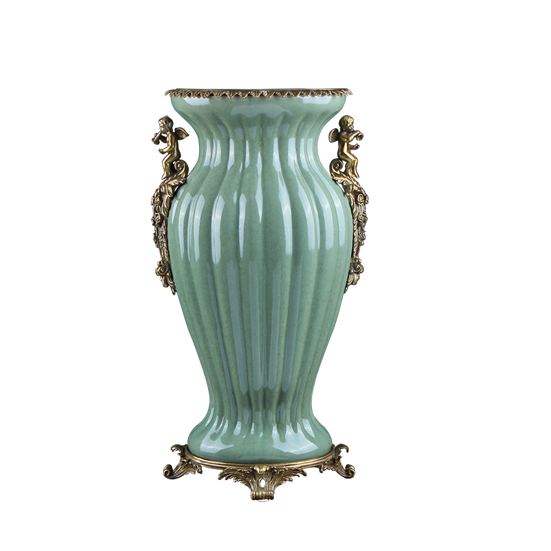 European ceramic inlaid copper flower vase retro creative American household act the role ofing is tasted, the sitting room porch flowers barrels furnishing articles apparatus