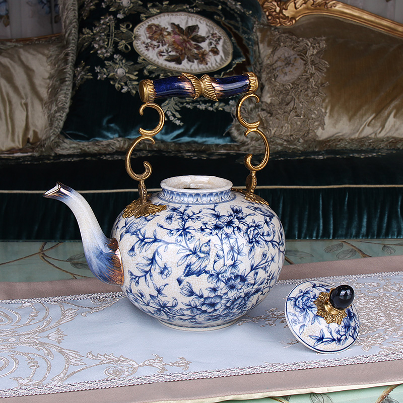 Ou mention of blue and white porcelain ceramic pot sitting room tea table furnishing articles high - grade soft is the new Chinese style household act the role ofing is tasted porch decoration