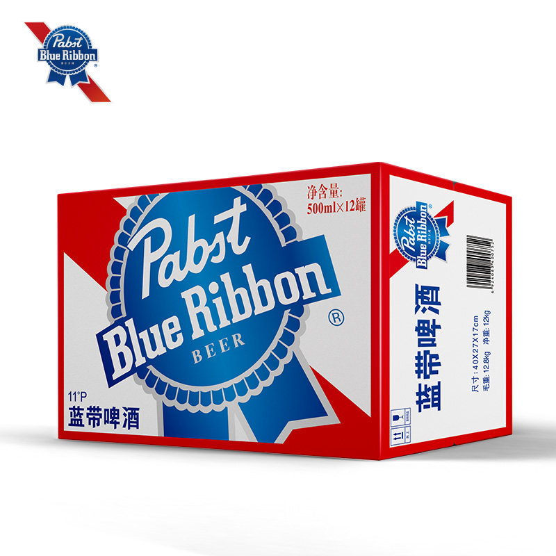 蓝带啤酒经典11度500ml*12罐听装优质麦芽醇厚口感黄啤酒整箱装