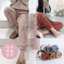 Little flower square fairy warm pants home pants Coral velvet loose pajamas womens pajamas thickened warm pants autumn and winter