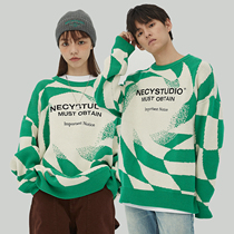 NECY Whirlpool White Green Twist Chessboard Gridiron headsweaters Lovers Fashion casual Lazy Wind Blouse Winter