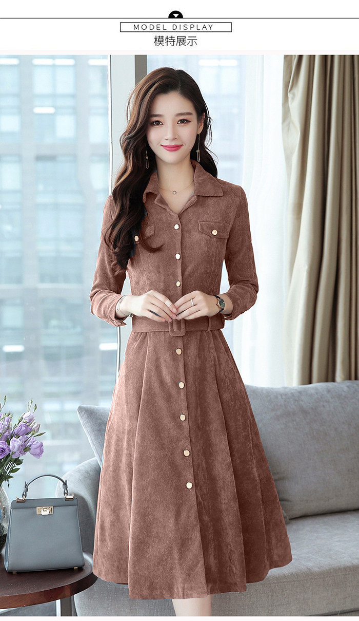 2020春秋季新款女装休闲长袖连衣裙气质淑女韩版收腰中长款早秋裙
