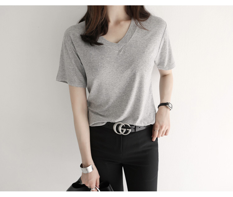 纯色镂空v领t恤女宽松百搭清新潮韩国学生bf风