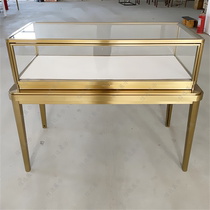 Golden jewelry counter stainless steel round emerald display cabinet gold luxury glass exhibition cabinet Beijing customized