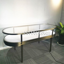 Oval jewelry display cabinet Stainless steel jade jade display cabinet Transparent glass gold jewelry counter customization