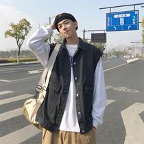 bf loose Joker Harajuku wear new spring and autumn vest tide denim jacket waistcoat man