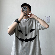 Summer guys short sleeves T-shirts ruffled gas trends ins 50% Lights half sleeve sweatshirt student with a hat on the bottom