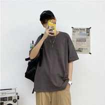 2020 Summer Hong Kong style short sleeve T-shirt loose solid color T simple students Korean version of mens and womens large size multi-color clothes