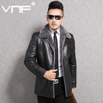 Leather and wool leather clothing mens leather clothing long sheep leather slim new middle-aged mens leather jacket
