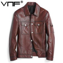 Handsome first layer cowhide leather leather leather jacket mens short motorcycle leather jacket thin tide Korean version of slim body plus cotton coat winter