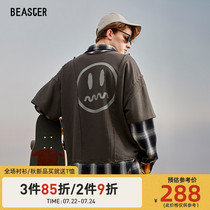 BEASTER little devil grimace couple item check stitching fake two-piece sweater male front and rear split pullover tide
