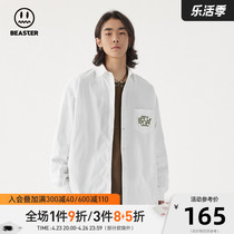 BEASTER Street Wear Small Devil Ghost Face Casual Pure Color Shirt Trendy Long Sleeve Shirt Man