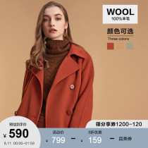 Pure wool MECITY womens winter back cloak design belt double-sided mid-length coat jacket female