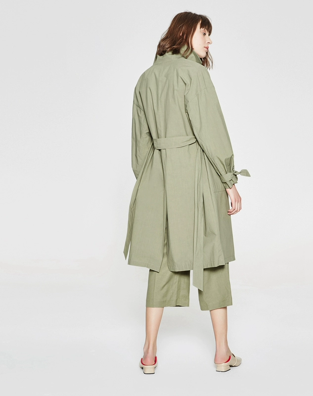 Thời trang nữ MECITY cotton tinh khiết đơn giản và phóng khoáng áo khoác gió mỏng giữa eo phối ren - Trench Coat