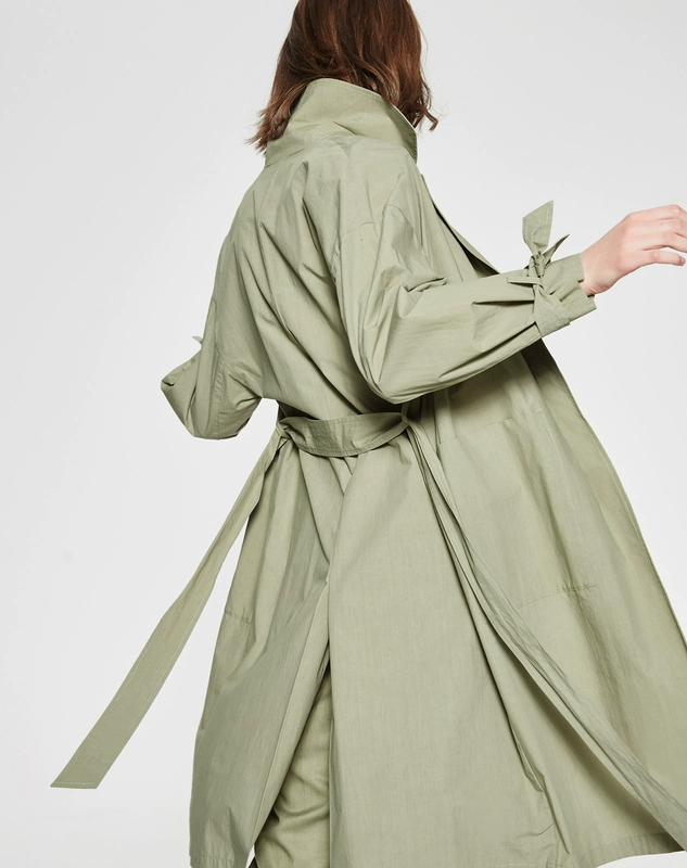 Thời trang nữ MECITY cotton tinh khiết đơn giản và phóng khoáng áo khoác gió mỏng giữa eo phối ren - Trench Coat