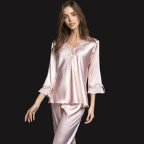 Ice Silk Sleepwear Woman Summer Thin class High sense Large code Silk long sleeves Spring and autumn emulated silk Home Two suits