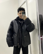 20 autumn and winter new kkk we11done down jacket black patch leather vest cover laminated jacket jacket