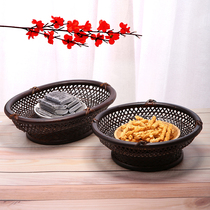 Handmade bamboo dried fruit plate fruit basket snack basket creative retro home storage basket rattan basket lacquer snack Blue