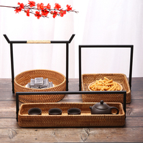 Vietnam rattan wrought iron hand basket bamboo woven fruit basket snack plate tea set zero with storage basket picnic basket
