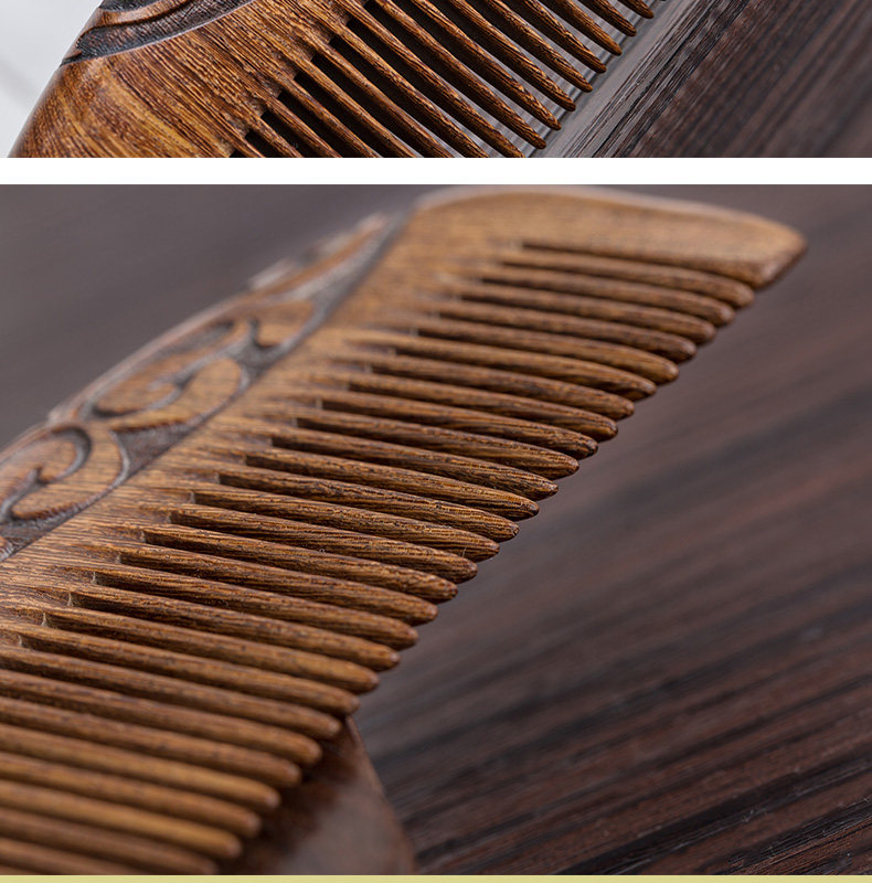 整木雕刻花檀木梳子家用按摩梳