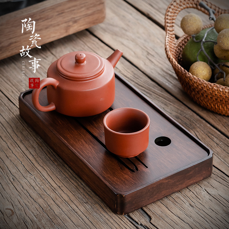 The Story of pottery and porcelain tea tray household solid wood pallet heavy bamboo dried small water type saucer tea sea small tea table