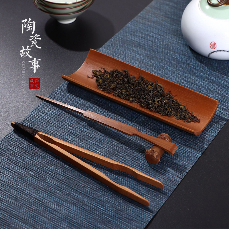 Ceramic story carbonized bamboo tea is three - piece enjoy tea holder ChaGa grilled ChaZhen tea art kung fu tea tea accessories