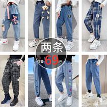 Girls' jeans spring autumn outerwear 8 year old girl 7 time funny Western style autumn loose 9 year old children's autumn pants 6