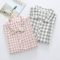 Summer thin piece of pure cotton double layer gauze lactation for the spring autumn and thin section of the baby to feed the pregnant womans pyjamas