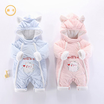 Baby jumpsuit autumn and winter thickened suit outside wearing cotton clip to go out to hold clothes cotton coat warm baby newborn clothes